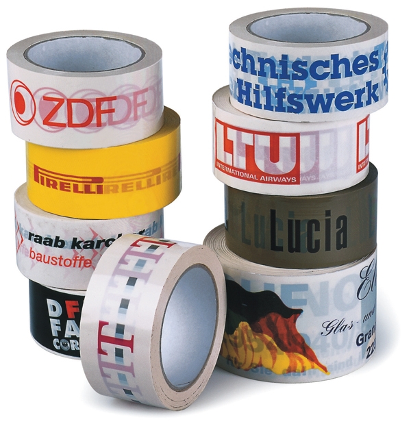 PVC-Packband, mit 3-farb. Positivdruck 50 mm x 66 Meter (B x L)