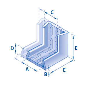 U-Profil Stretchecke 120-160 mm x 21 mm x 100-140 mm x 80 mm x 200 mm (A x B x C x D x E)